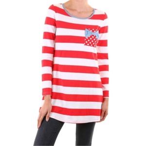 Striped E2 Clothing long sleeve tee with bow pocket size Medium